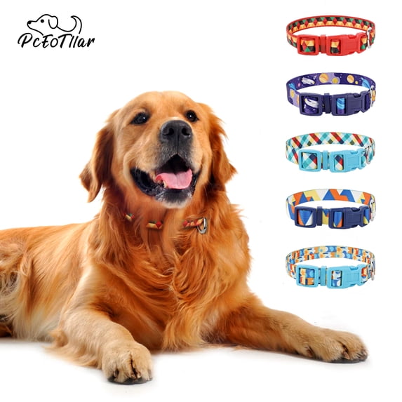 Image showcasing PcEoTllar Durable Nylon Dog Collar, Colorful Geometric Pattern ...