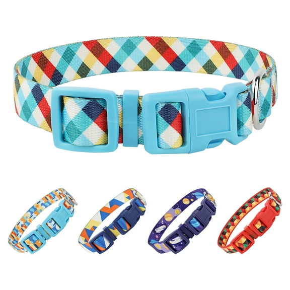 PcEoTllar Dog Collar with Geometric Patterns – Colorful Stylish & Durable Nylon Dog Collar for Small Medium Large Dogs (Tangram Swatches, Large)