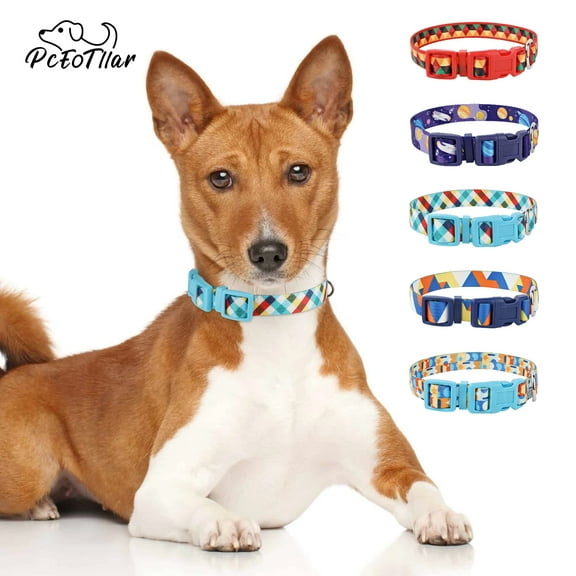 PcEoTllar Dog Collar with Geometric Patterns – Colorful Stylish & Durable Nylon Dog Collar for Small Medium Large Dogs (Tangram Swatches, Medium)