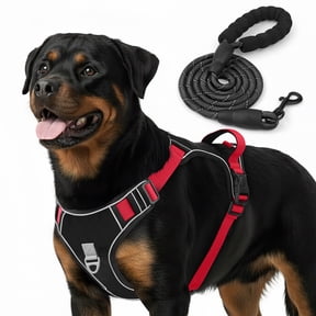 PcEoTllar Dog Harness and Leash Combo, Escape Proof No Pull Vest Harness, with Reflective Leash, Adjustable Pet Harness with Handle for Large Dogs, Black XL