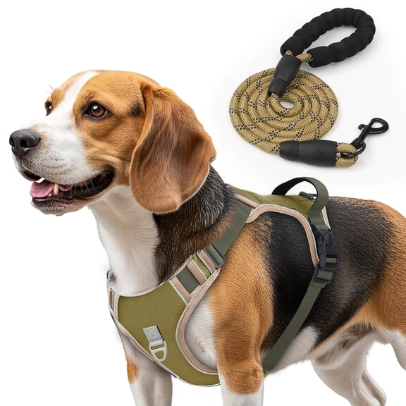 PcEoTllar Dog Harness and Leash Combo, Escape Proof No Pull Vest Harness, with Reflective Leash, Adjustable Pet Harness with Handle for Small Dogs, Khaki S
