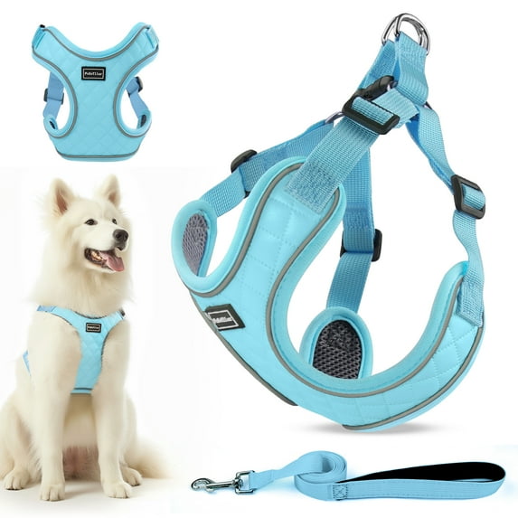 PcEoTllar Dog Harness and Leash Combo, Escape Proof No Pull Vest Harness, Step-in Reflective Adjustable Soft Padded Pet Harness for Small to Large Dogs, Blue L