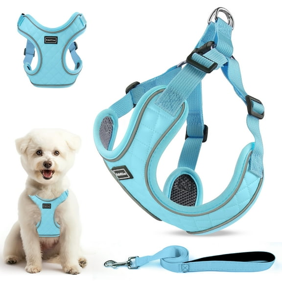 PcEoTllar Dog Harness and Leash Combo, Escape Proof No Pull Vest Harness, Step-in Reflective Adjustable Soft Padded Pet Harness for Small to Large Dogs, Blue XS