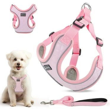 PcEoTllar Dog Harness and Leash Combo, Escape Proof No Pull Vest Harness, Step-in Reflective Adjustable Soft Padded Pet Harness for Small to Large Dogs, Pink XS