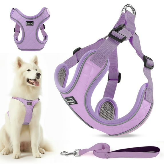 PcEoTllar Dog Harness and Leash Combo, Escape Proof No Pull Vest Harness, Step-in Reflective Adjustable Soft Padded Pet Harness for Small to Large Dogs, Purple L