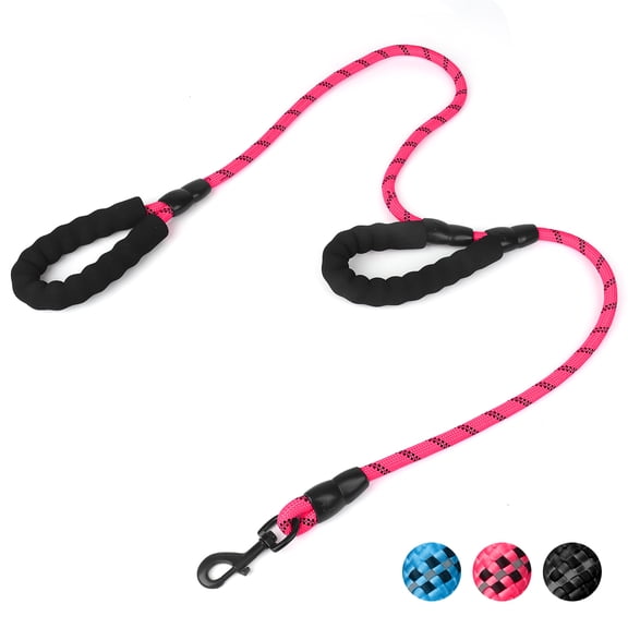 PcEoTllar Dog Leash Heavy Duty 5ft, Double Handle Dog Leash with Padded Handle for Traffic Control, Reflective Rope Leashes for Large and Medium Dogs Control Safety Training at Night, Pink