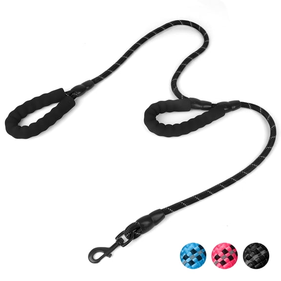 PcEoTllar Dog Leash Heavy Duty 5ft, Double Handle Dog Leash with Padded Handle for Traffic Control, Reflective Rope Leashes for Large and Medium Dogs Control Safety Training at Night, Black