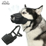 PcEoTllar Dog Muzzle, Soft Leather Muzzle Anti Biting Barking Chewing, Breathable Puppy No Bark Muzzle, Black
