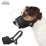 PcEoTllar Dog Muzzle, Soft Leather Muzzle Anti Biting Barking Chewing, Breathable Puppy No Bark Muzzle, Black