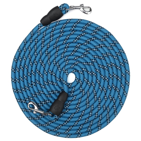 PcEoTllar Dog Tie-Out Cable, Long Dog Leash, 20FT Dog Training Leash, Reflective Heavy Duty Rope Dog Lead for Outside, Hiking, Swimming, Beach and Lake, Blue