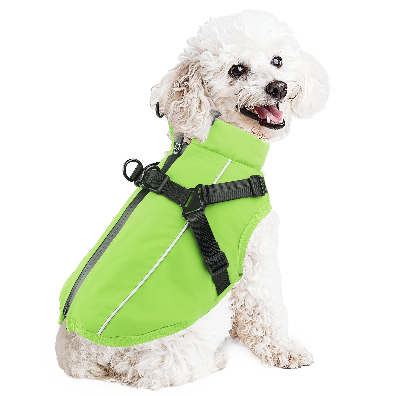 PcEoTllar Dog Winter Coat with Harness, Reflective Dog Vest Jacket for Small Dogs 9-15 lbs, Green