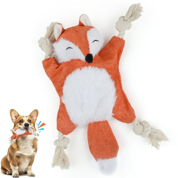 PcEoTllar Fox Dog Toy with Squeaker, Stuffless Plush Dog Toy Squeaky Toys Cotton Rope Dog Toy
