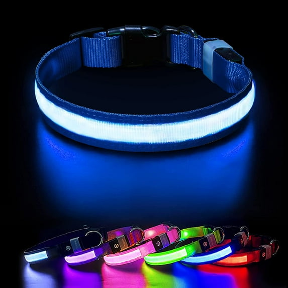 PcEoTllar LED Dog Collar, Waterproof Rechargeable for Night Walking RGB Colorful Light up Adjustable Safety Dog Collar for Large Dogs (Blue)