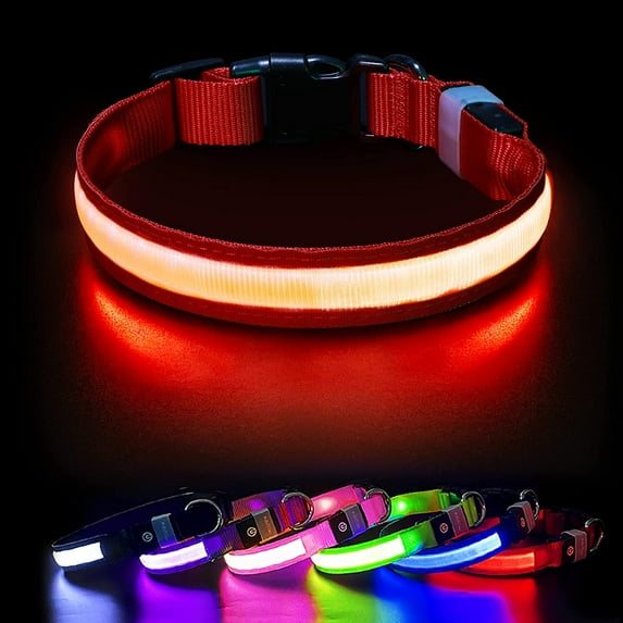PcEoTllar LED Dog Collar, Waterproof Rechargeable for Night Walking RGB Colorful Light up Adjustable Safety Dog Collar for Medium Dogs (Red)