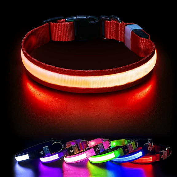 PcEoTllar LED Dog Collar, Waterproof Rechargeable for Night Walking RGB Colorful Light up Adjustable Safety Dog Collar for Small Dogs (Red)