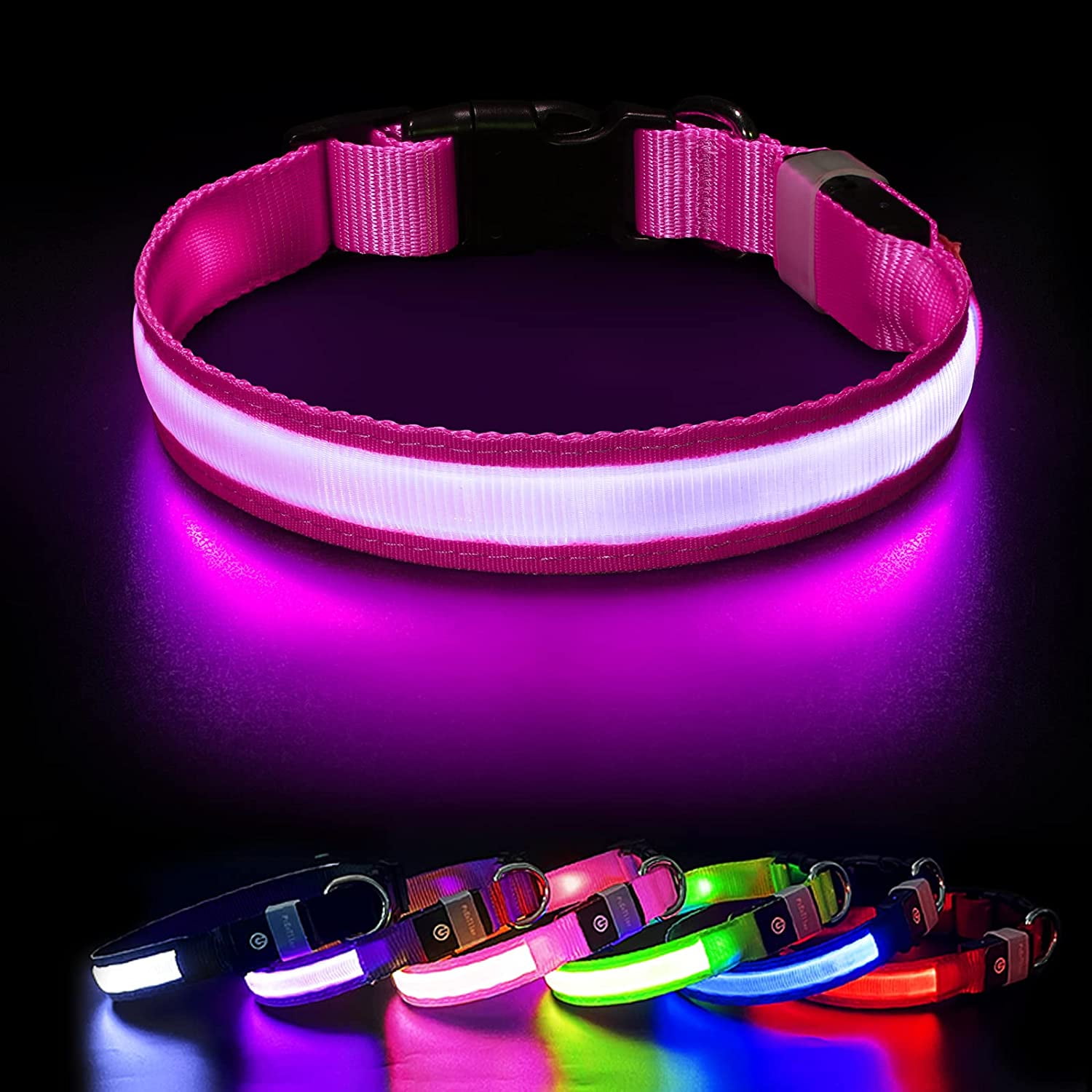 PcEoTllar Light up LED Dog Collar, Waterproof Rechargeable for Night