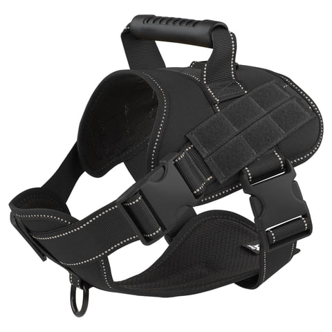 PcEoTllar No Pull Dog Harness for Large Dogs, Reflective Dog Vest Harness with Handle, Adjustable Easy on Dog Harness for Training Running Walking, Black L