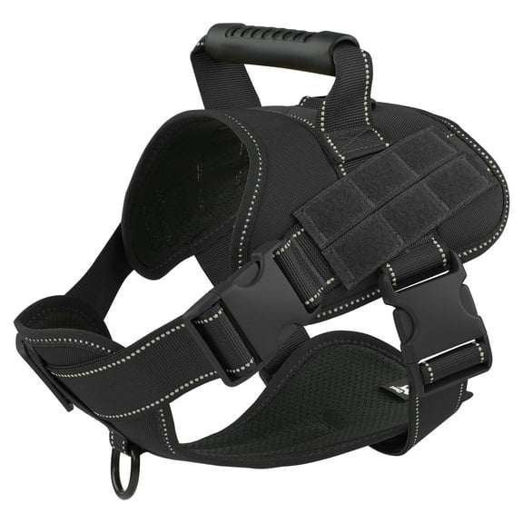 PcEoTllar No Pull Dog Harness for Medium Dogs, Reflective Dog Vest Harness with Handle, Adjustable Easy on Dog Harness for Training Running Walking, Black M