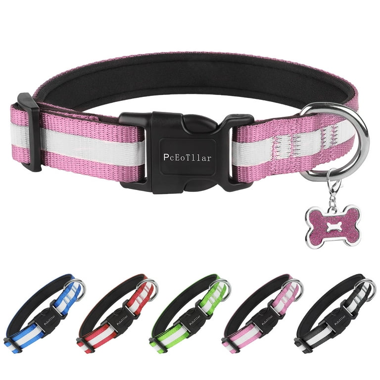 AZUZA azuza Reflective Dog Collar,Soft Neoprene Padded Pet Collar with ID Tag  Ring,Adjustable for Small Dogs,Hot Pink,S