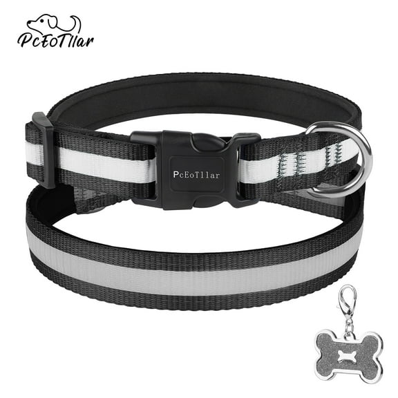 PcEoTllar Reflective Dog Collar - Ultra Soft Neoprene Padded Safety Nylon Collars with Buckle for Small Dogs (Black)