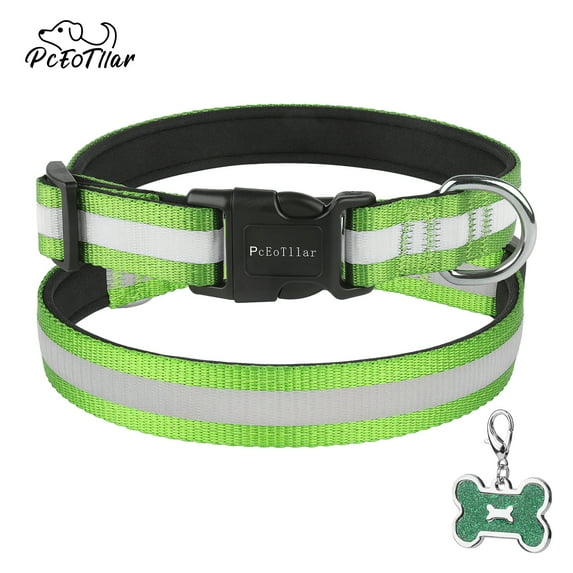 PcEoTllar Reflective Dog Collar - Ultra Soft Neoprene Padded Safety Nylon Collars with Quick Release Buckle for Medium Dogs (Green)