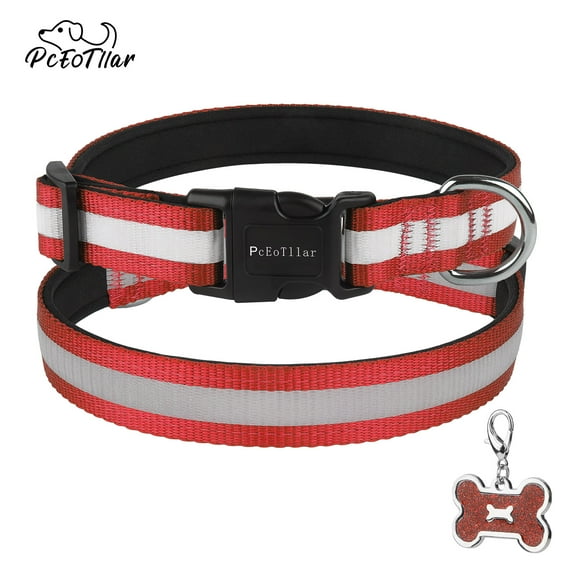 PcEoTllar Reflective Dog Collar - Ultra Soft Neoprene Padded Safety Nylon Collars with Quick Release Buckle for Puppies Small Dogs (Red)