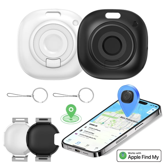 PcEoTllar Smart Bluetooth Tracker 2-Pack, Works with Apple Find My (iOS Only), Keys Finder and Item Locator for Wallet, Luggage, Black/White