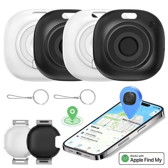 PcEoTllar Smart Bluetooth Tracker 4-Pack, Works with Apple Find My (iOS Only), Keys Finder and Item Locator for Wallet, Luggage, Black/White