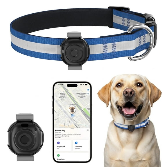 PcEoTllar Smart Tracker Collar – Personal & Item Location Tracker, No Monthly Fee, Works with Apple Find My (iOS Only), Anti-Lost Device, Blue, S