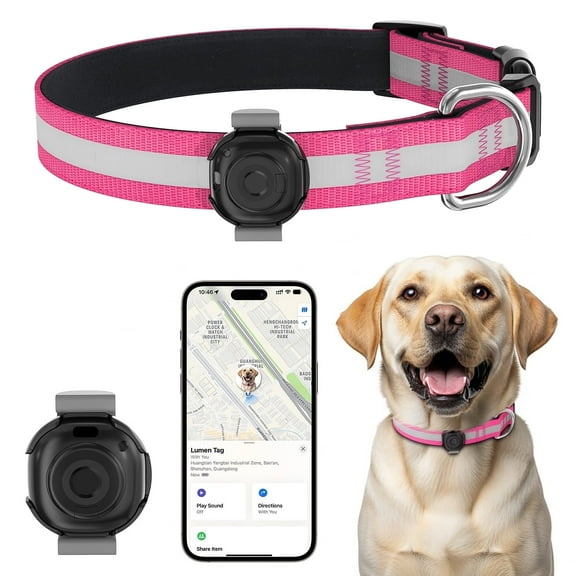 PcEoTllar Smart Tracker Collar – Personal & Item Location Tracker, No Monthly Fee, Works with Apple Find My (iOS Only), Anti-Lost Device, Pink, M