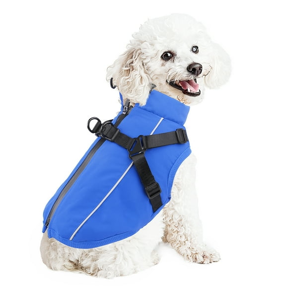 PcEoTllar Winter Dog Coat with Harness, Waterproof Reflective Dog Winter Jacket, Thick Fleece Snowsuit Christmas Vest for Small/Medium Dogs 14-24 lbs, Blue