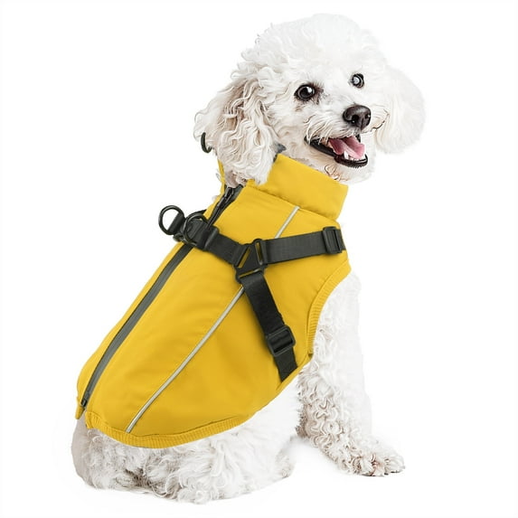 PcEoTllar Winter Dog Coat with Harness, Waterproof Reflective Dog Winter Jacket, Thick Fleece Snowsuit Christmas Vest for Small Dogs 8-11 lbs, Orange