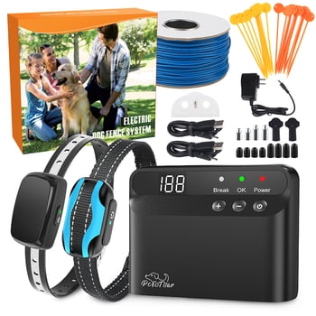 PcEoTllar Wireless Dog Fence, Underground Electric Dog Fence System with 2 Shock Collars, Black+Blue