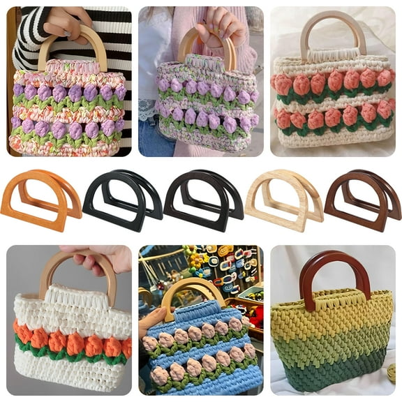 10PCS Wooden Bag Handles D Shaped Purse Handles Tool Handbag Replacement Handle Purse Making Supplies 5 Colors Handbag Handles for Bag Making