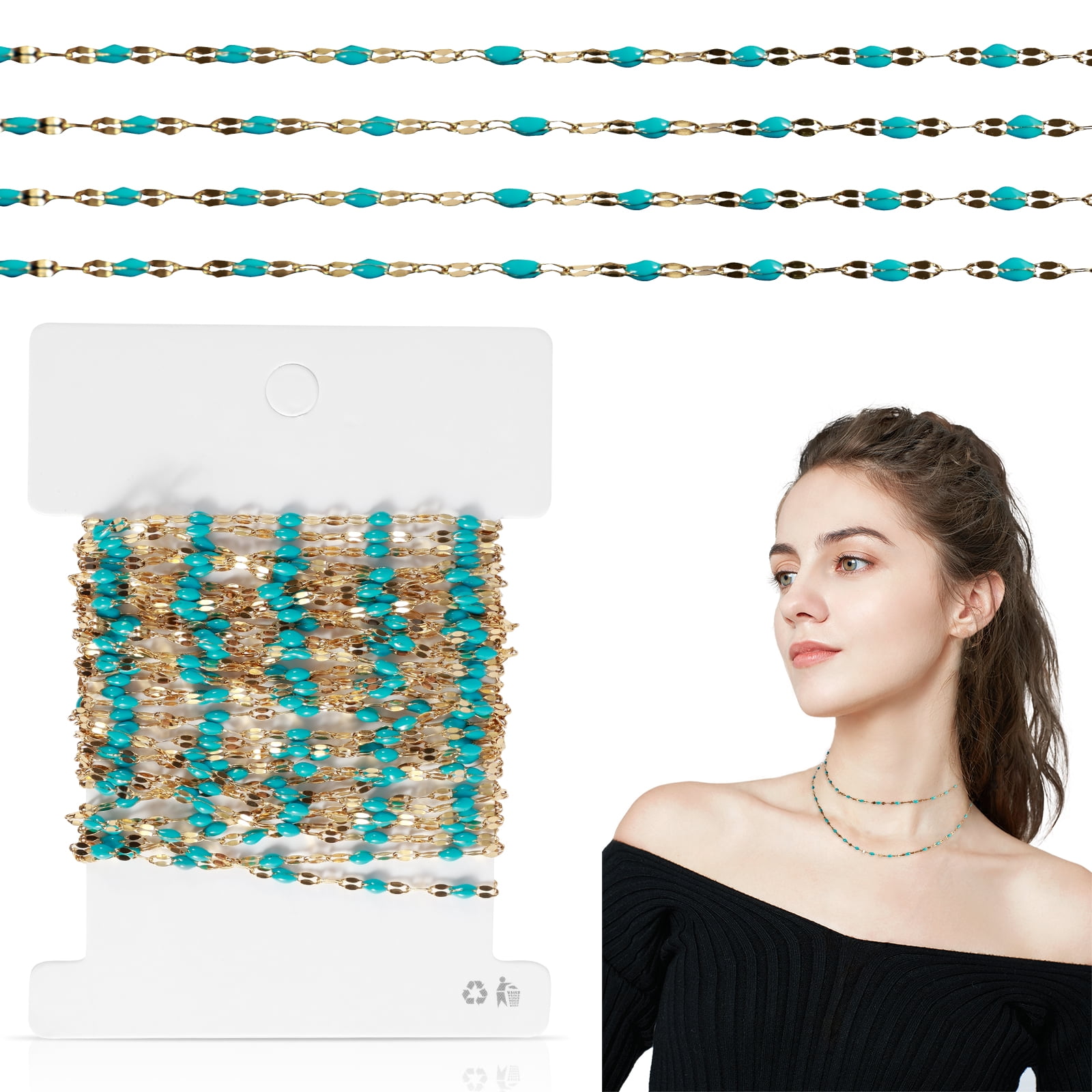 SMYHTGLIF 16.4 Ft Box Chain For Jewelry Making - 18K Gold Plated Brass, Includes Clasps & Jump Rings