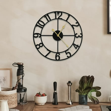 16In Large Wall Clocks Oversized with Roman Numeral Style Rustic Iron Round Silent Non Ticking Battery Operated Vintage Metal Clock for Indoor Decor,Black