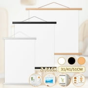 Pcapzz 2Pcs Magnetic Poster Hanger Frame,DIY Wood Poster Frame Teak Pine Photo Hangers Hanging Kit for Pictures Canvas Prints Artwork Home Decor