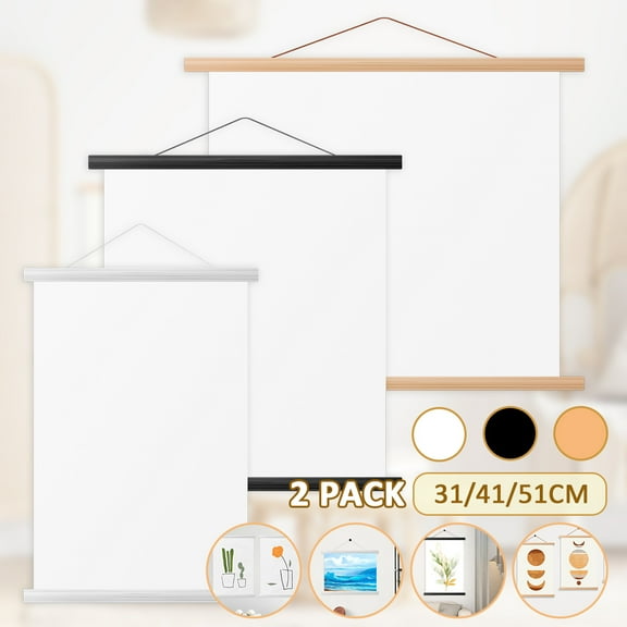 Pcapzz 2Pcs Magnetic Poster Hanger Frame,DIY Wood Poster Frame Teak Pine Photo Hangers Hanging Kit for Pictures Canvas Prints Artwork Home Decor