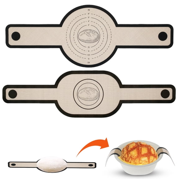 Pcapzz 2Pcs Silicone Bread Sling Non-stick Bread Mat with Long Handle Heat-Resistant Sourdough Reusable Oval and Round Bread Baking Mat for Dough Pastry Cookies