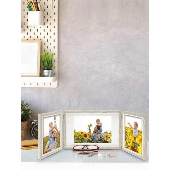 Pcapzz 3 Picture Frame Triple Hinged Photo Frames Nordic Style Wooden Folding Combination Photo Frame for Valentine Day Anniversary Gift Desk Display,Original Wooden Color