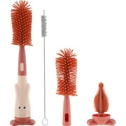Pcapzz 3Pcs Baby Bottle Brush Set Lone Handle Silicone Bottle and Teat Cleaning Brush with Stand Straw Cleaner Brush Nipples Brush for Baby Bottles