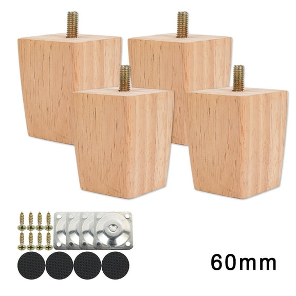 Pcapzz 4Pcs Sofa Legs Wooden Furniture Legs,Solid Wood Square Walnut M8 Replacement Bun Feet For Couch Sofa Armchair