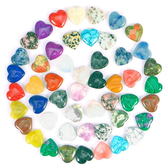 Pcapzz 50Pcs Heart Shape Crystals Set Natural Crystal Heart Stones Mini Assorted Worry Stones Heart Shaped Crystal Rocks for Meditation Energy Balancing Desktop Decoration 20mm