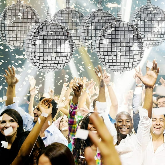 Pcapzz 7pcs Disco Ball Balloons 22" 4D Disco Balloons Large Silver Foil Balloon Metallic Mirror Balloon for Disco Dance Party Birthday Father's Day Decoration
