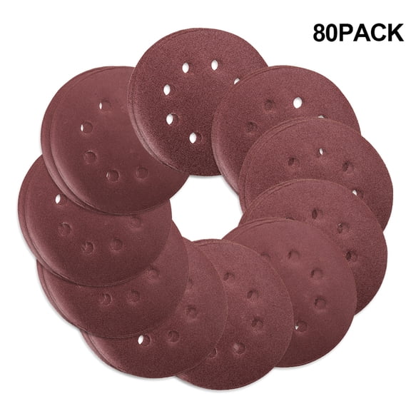 Pcapzz 80pcs 5 Inch Sanding Disc Surface 8 Holes Conditioning Disc Round Sanding Disc 40-400 Grit Sanding Sheets Red Sanding Paper for Die Grinder Surface Strip Polish Burr Finish Rust Paint Removal