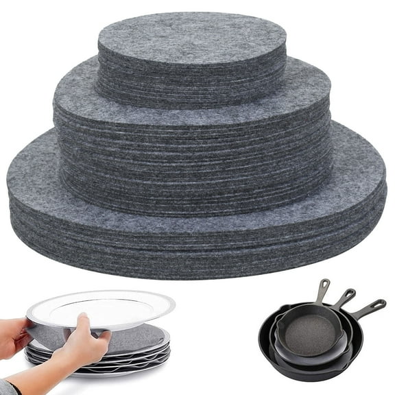 96Pcs Felt Plate Dividers Set Round Felt Plate Protectors Dish Storage Pads Multipurpose Soft Plate Separators Pads for Stacking Procelain Cookware 5/7.5/10.5in Grey