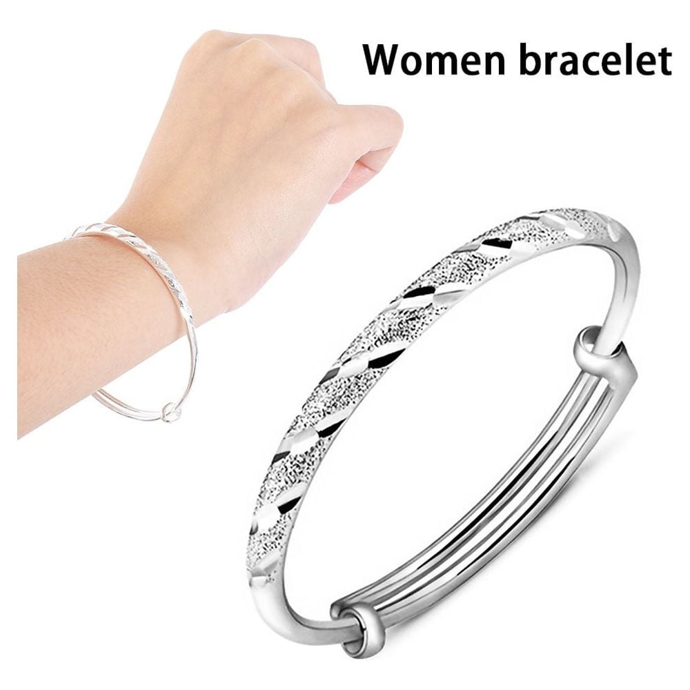 Women Girl 925 Sterling Silver Silver Curve Bar Double Chain Hand Bracelet  6-7