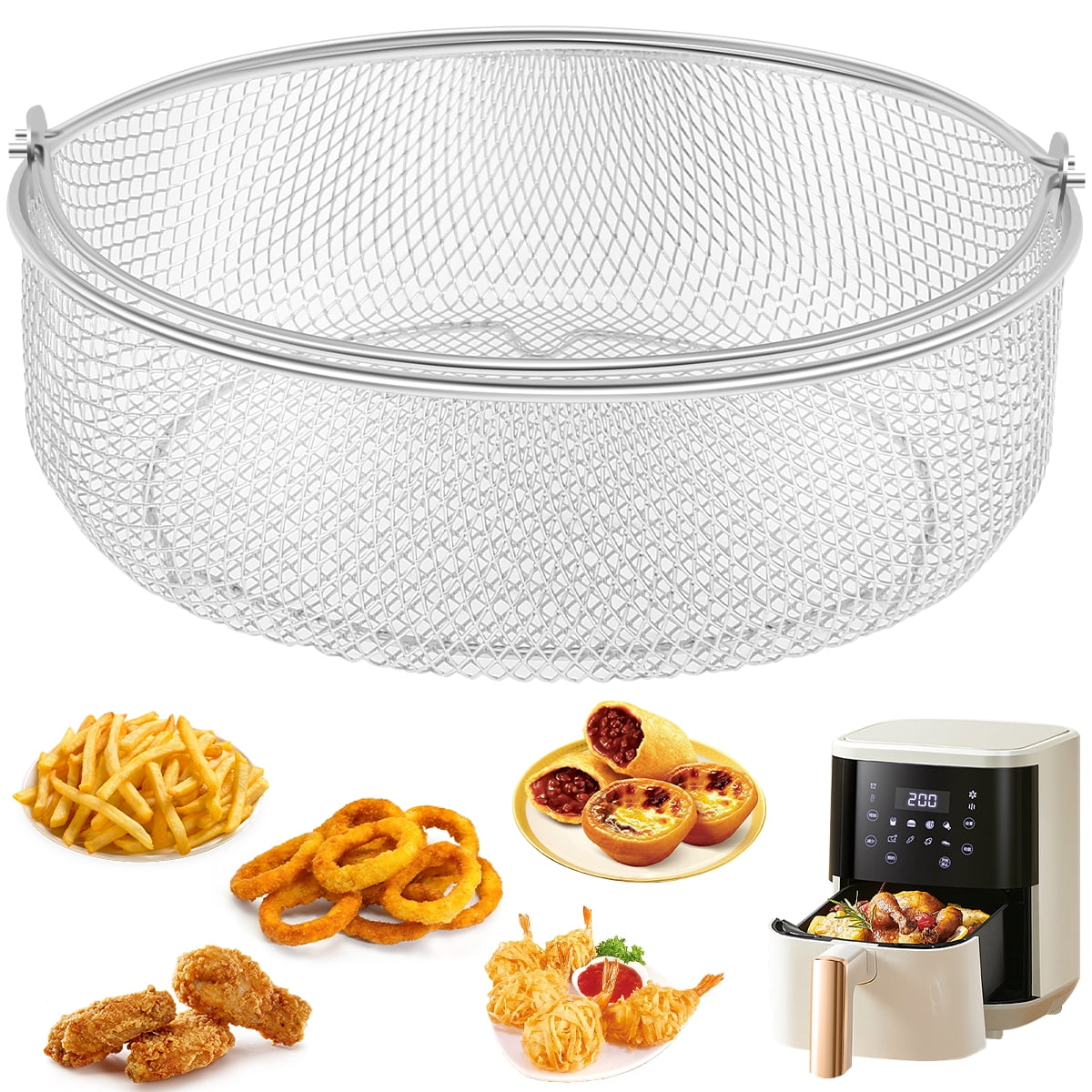 Pcapzz Air Fryer Mesh Basket Stainless Steel Grill Basket Steamer