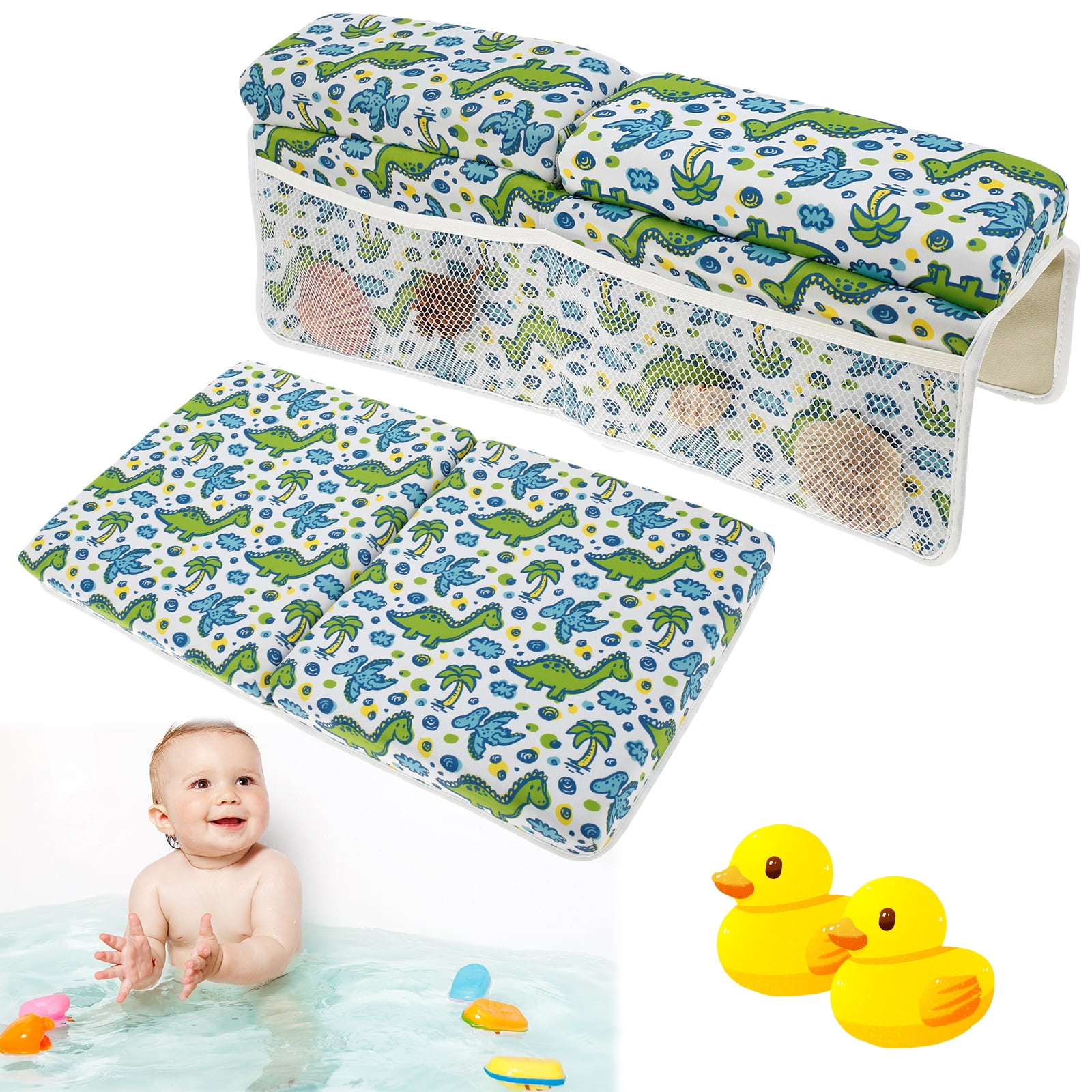 Pcapzz Baby Bath Kneeler and Elbow Rest Pad Set Nonslip Baby Bathtub Kneeling Pad Waterproof Bathtub Elbow Support Pad with 4 Side Pockets Painless Baby Bathtub Kneeler Mat for Baby Bathing