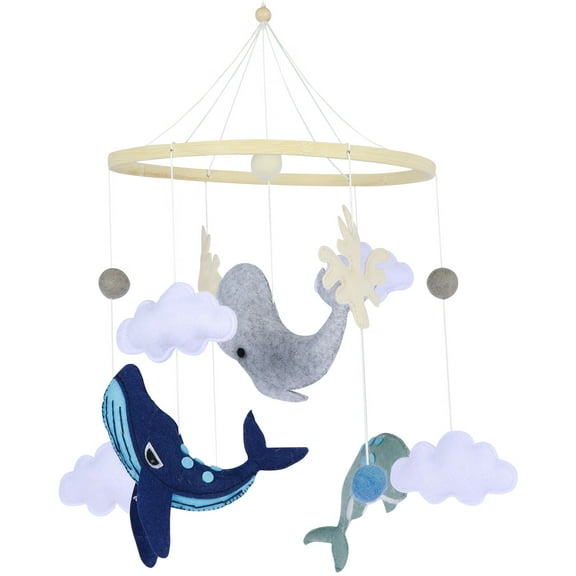 Pcapzz Baby Crib Mobile Montessori Ocean Animals Crib Mobile Soothing Crib Nursery Mobile Decor Baby Nursery Mobiles with Hanging Felt Ball Whale White Clouds for Bedroom Boy Girl 0-3